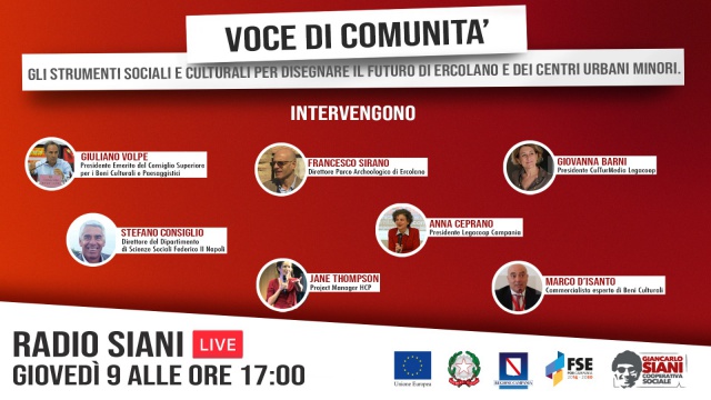 Cooperativa Siani. Ercolano, Webinar sul futuro della città e dei centri urbani